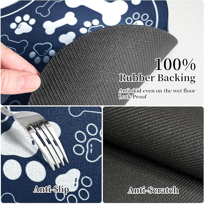 Dog & Cat Food Mat Bone Shaped Pet Feeding Mat Quick Absorb Water Bowl Placemat with Rubber Backing Indoor Floor Stain Resistant Pet Accessory Supplies (Blue, 17x29 Inches)