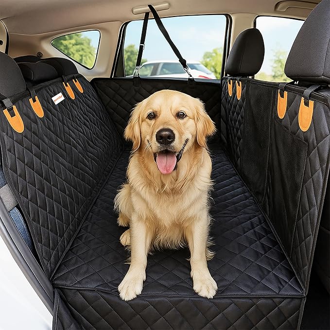 Back Seat Extender for Dogs Hard Bottom- Sturdy Dog Hammock for Car Hard Bottom Car Seat Cover for Dogs with Seatbelt- Dog Backseat Cover SUV, Truck