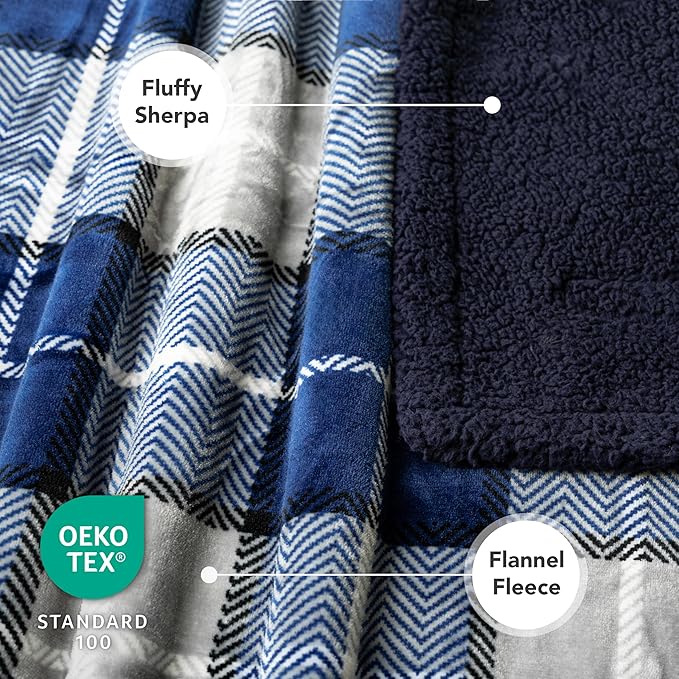 PetAmi Dog Blanket for Bed, XL Pet Blanket Large Dogs, Fleece Furniture Couch Cover Protector Sofa Car Crate Kennel, Soft Sherpa Cat Throw Plush Reversible Washable, Twin 60x80 Plaid Navy Blue