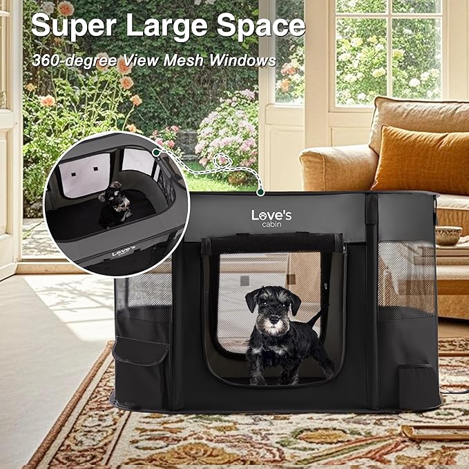 Love's cabin Pet Puppy Dog Playpen, Large Dog Tent Crates Cage Indoor/Outdoor, Portable Exercise Playpen for Dog and Cat, Foldable Pop Up Dog Kennel Playpen with Carring Case (L, Grey)