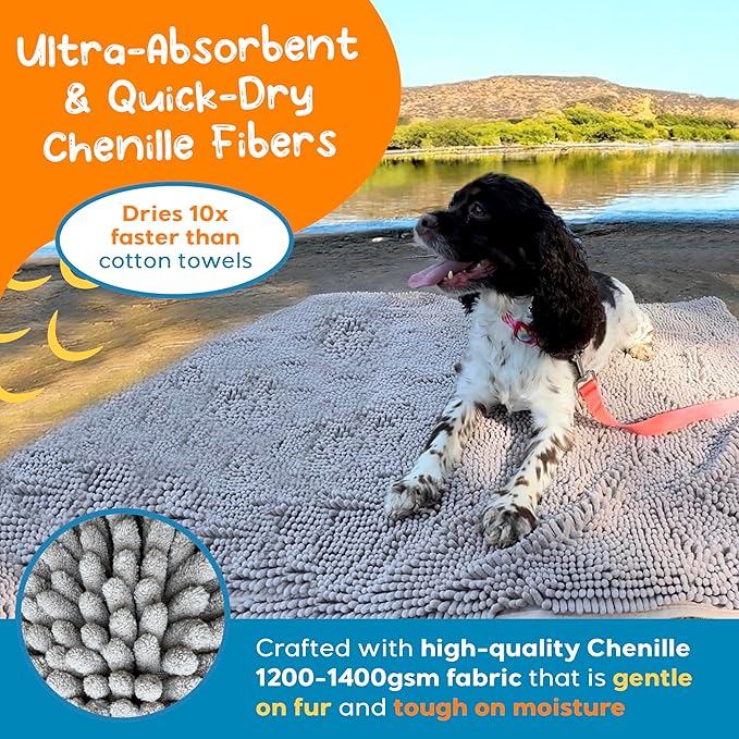 Pet 2-in-1 Dog Towel & Mat – Transforms from Drying to Bath Mat, Ultra Soft, Absorbent & Quick-Drying, Machine Washable Dog Towels with Detachable Non-Slip Mat and Hand Pockets (Large)