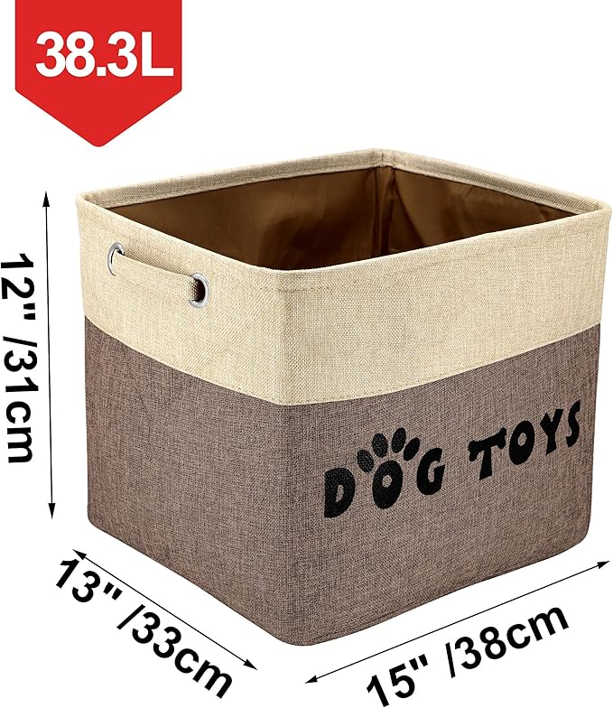 PET ARTIST Large Dog Toy Basket Bin - Rectangular Storage Box Chest Organizer for Dog Toys,Coats,Clothing,Apparel & Accessories & Blanket,Brown,15"x13"x12"