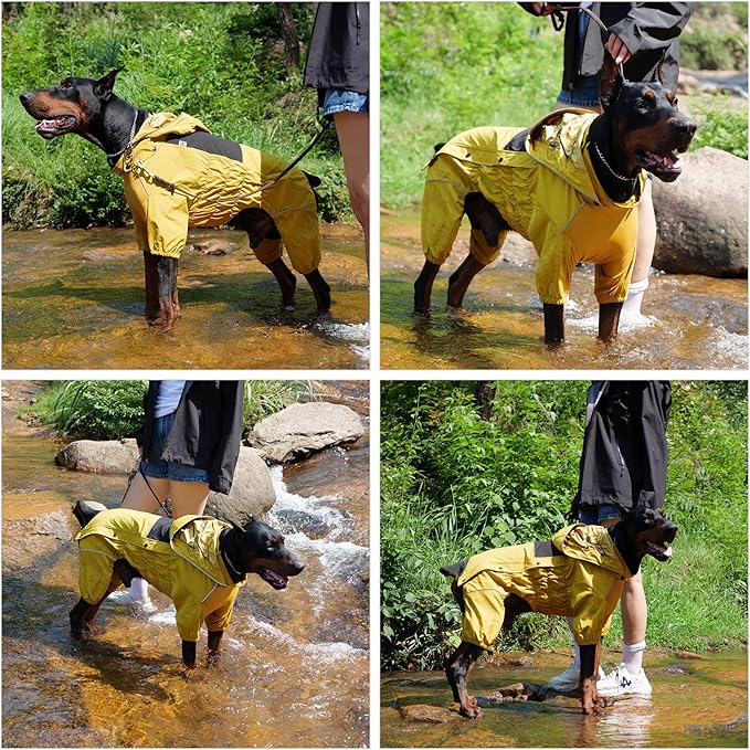 LOVELONGLONG Waterproof Dog Raincoat with Removable Hood – Outdoor Full Body Dog Jacket, Windproof Snowproof Shell Suit – All Season Pet Rain Gear Mustard Yellow XXS