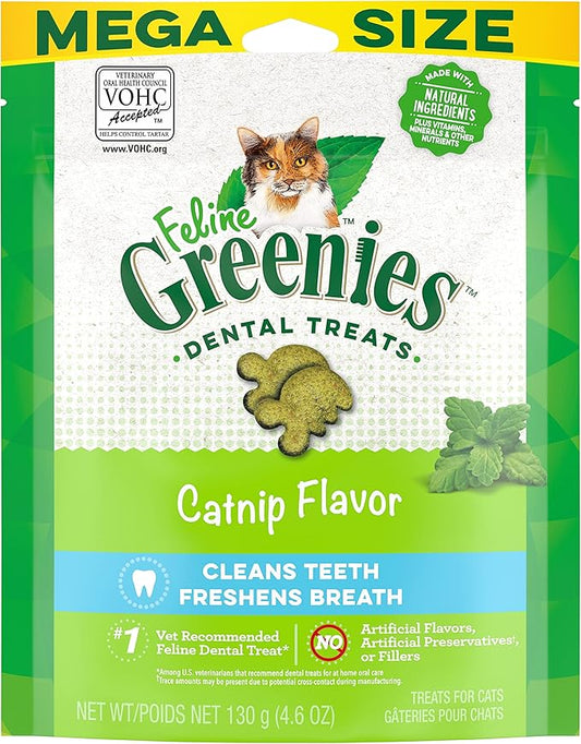 Greenies Feline Adult Dental Cat Treats, Catnip Flavor, 4.6 oz. Pack
