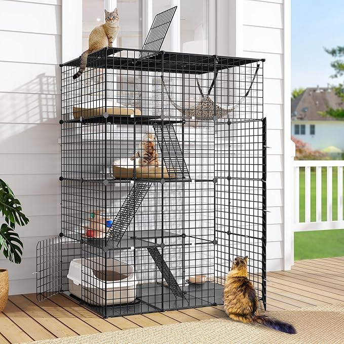 DWVO 4 Tier Large Cat Cage Indoor: Kitten Enclosure DIY Playpen Catio with Large Hammock for 1-3 Cats