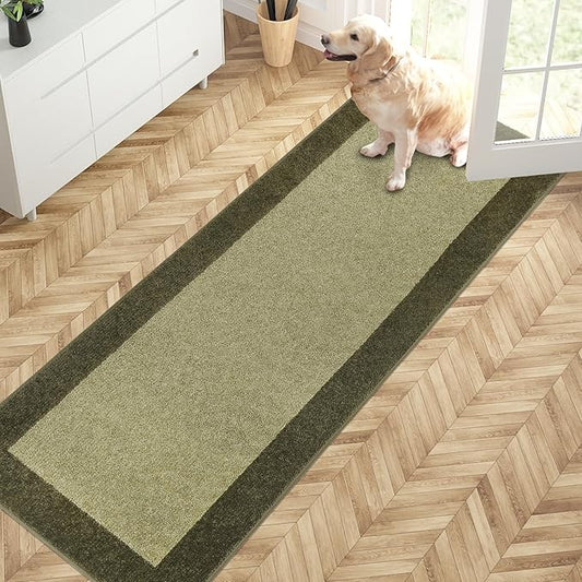 PURRUGS Dirt Trapping Door Mat 24" x 70", Non-Slip/Skid Machine Washable Entryway Rug, Shoes Scraper, Throw Rug, Super Absorbent Area Rug for Muddy Wet Shoes and Paws, Budding Green & Sage Green