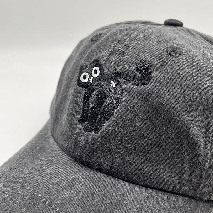 Black Cat Hat,Ragdoll Cat Embroidered Adjustable Cotton Baseball Cap for Men Women,Gifts for Cat Lovers