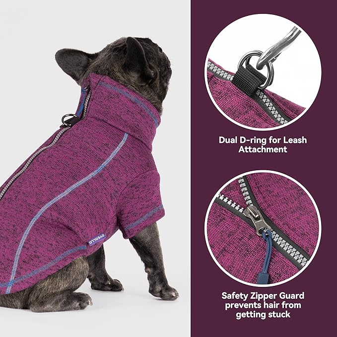 cyeollo Warm Dog Sweater with Zipper, Doggy Reflective Highneck Jackets with D Ring Step in Dog Winter Coats Fleece Female Stretchy Dogs Sweaters Pet Clothes for Medium Dogs, Purple XL