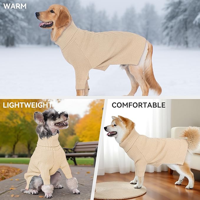 cyeollo Dog Sweater Turtleneck Knitted Sweaters with Leash Hole Winter Clothing Dog Clothes Sweaters for Medium Large Dogs