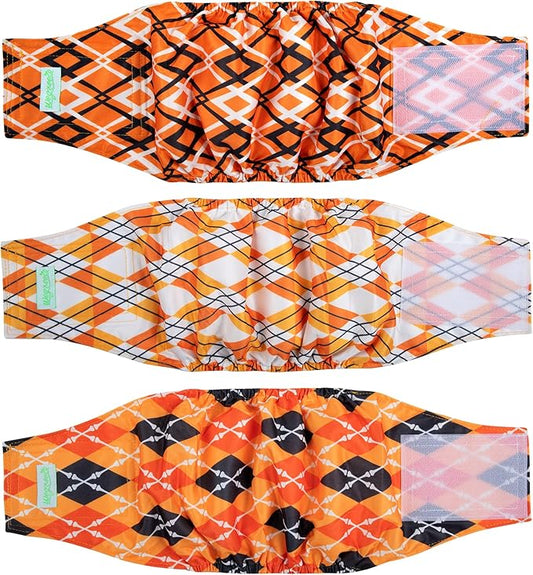 wegreeco Washable Male Dog Belly Band (Stylish Pattern)- Pack of 3 - Washable Male Dog Belly Wrap, Dog Diapers Male (Yellow Geometric, X-Large)