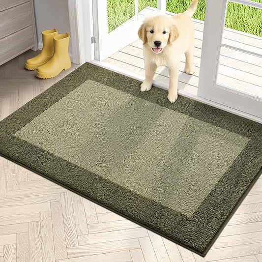 PURRUGS Dirt Trapping Door Mat 32" x 48", Non-Slip/Skid Machine Washable Entryway Rug, Shoes Scraper, Throw Rug, Super Absorbent Area Rug for Muddy Wet Shoes and Paws, Budding Green & Sage Green