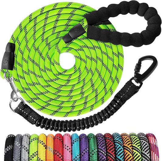 Long Dog Leash 100 FT: Heavy Duty Rope Leashes for Dogs Training with Swivel Lockable Hook Reflective Threads Bungee and Padded Handle - Dog Lead for Large Small Medium Dogs Outside Walking Hiking