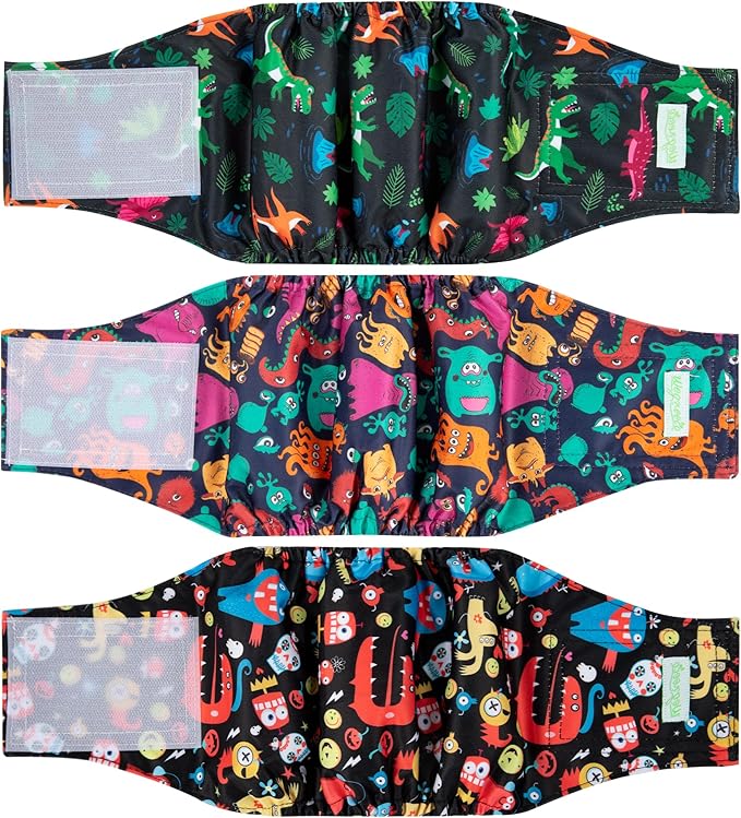 wegreeco Washable Male Dog Belly Band (Stylish Pattern)- Pack of 3 - Male Dog Belly Wrap, Dog Diapers Male (Childlike Creatures, X-Large)
