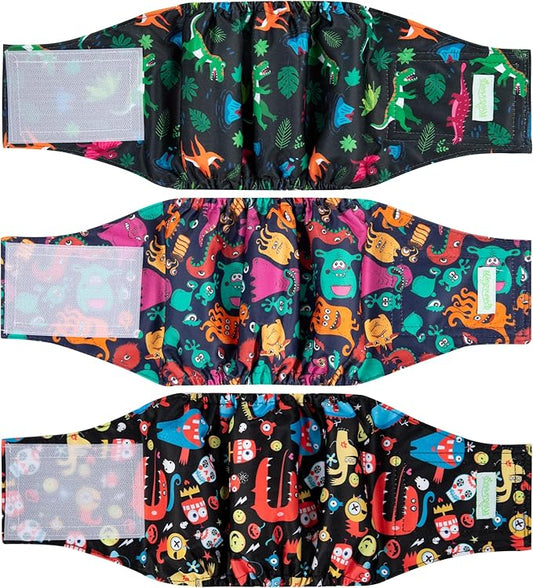 wegreeco Washable Male Dog Belly Band (Stylish Pattern)- Pack of 3 - Male Dog Belly Wrap, Dog Diapers Male (Childlike Creatures, Medium)