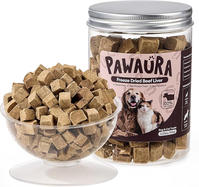 Freeze-Dried Beef Liver Treats for Dogs & Cats, Single Ingredient, High-Protein, Grain-Free Natural Pet Snack, Resealable Tub, Ideal for Training or Meal Topper, 3.53oz