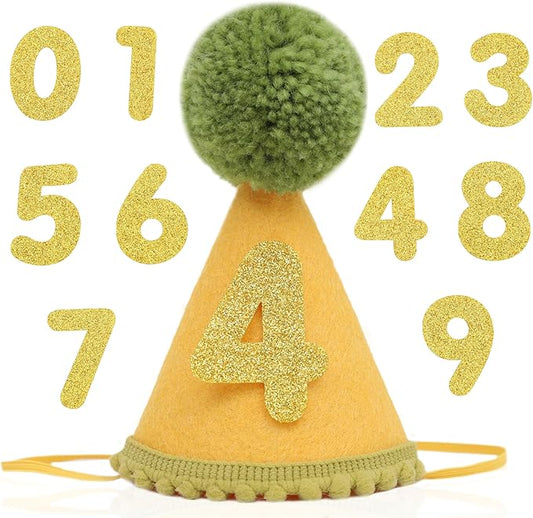 Pet Birthday Hat with Interchangeable Numbers 1-10 | Adjustable Pet Party Cone Hat for Dogs & Cats | Puppy Birthday Photo Props for 1st to 10th Birthday Celebrations (Yellow Green Birthday Pet Hat)