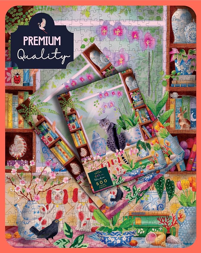 Elena Essex Puzzles for Adults 500 - Cat in The Window | 500 Piece Puzzles for Adults | Jigsaw Puzzles 500 Pieces | Cat Puzzle | Puzzles Size 18x24inches