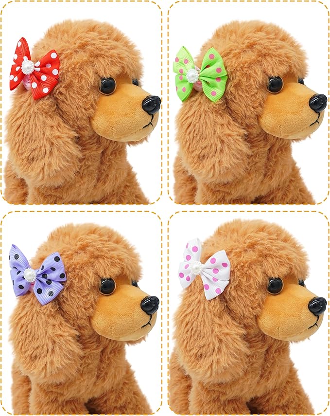 PET SHOW 10Pcs 2" Dot Small Dogs Hair Bows with French Clips Yorkie Bowknot Barrette Clips for Medium Dogs Pet Topknot Cat Grooming Hair Accessories