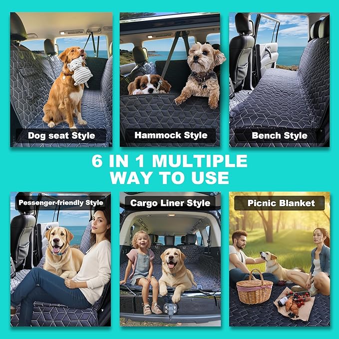 Dog Seat Covers for SUV Back Seat,100% Waterproof Dog Hammock for Car, 600D Heavy Durable Backseat Cover for Dogs in Car, Back Seat Cover for Midsize SUV Highlander/Pilot/Outback/Explorer/Cherokee
