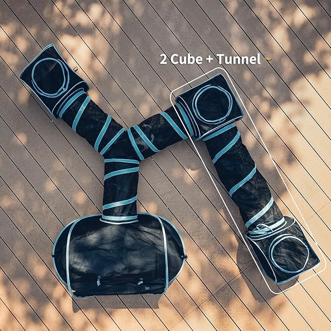 INTURN Cat Furniture Tent for Indoor and Outdoor Playpen Portable Cat Tunnels, Outdoor Kennel (2 Cube + Tunnel)