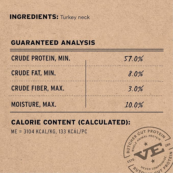 Vital Essentials Freeze-Dried Raw Turkey Neck Dog Treat & Natural Chew, 3-Pack | Single Ingredient Dog Treat for Medium Chewers | Made in USA