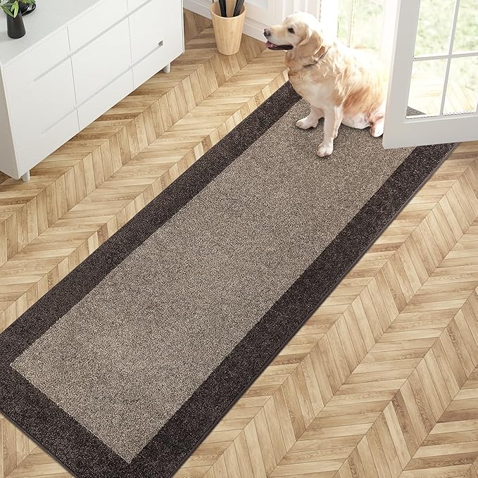 PURRUGS Dirt Trapping Door Mat 24" x 70", Non-Slip/Skid Machine Washable Entryway Rug, Shoes Scraper, Throw Rug, Super Absorbent Area Rug for Muddy Wet Shoes and Paws, Grayish Brown & Coffee