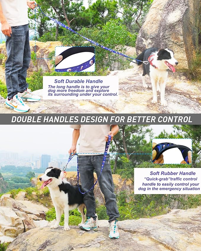 Hotsky Tactical Dog Leash Heavy Duty for Medium Large Dogs That Pull,4-6Ft Strong Bungee Shock Absorbing No Pull Dog Leash with Padded Double Handle and Car Seatbelt,Snowman