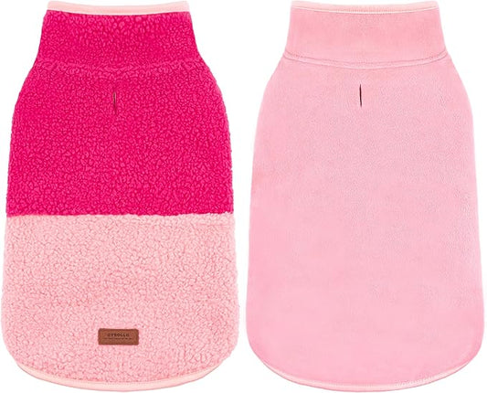 cyeollo Warm Dog Coat Sherpa Dog Winter Coat, Reversible Fleece Dogs Jackets Sweater Vest for Small Medium Dogs Male with Leash Hole, Soft Cold Weather Pet Clothes, Rose Red XL