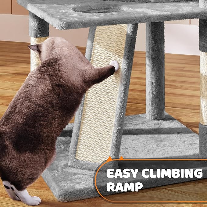 Yaheetech 68.5in Cat Tree for Large Cats, Multi-Level Cat Tower with 3 Wide Perches, Large Condo, Stable Pet Play House w/Sisal-Covered Scratching Posts & Board, Light Gray