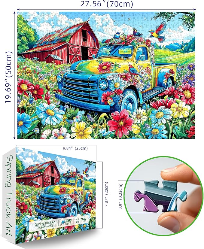 1000 Piece Puzzles for Adults, Graffiti Pickup Truck & Hummingbird Puzzle for Adults, Clearance Challenge Art Jigsaw Puzzle, for Gift Birthday Party Games Family, 27.5 * 19.7 Inch Dust Free Puzzle