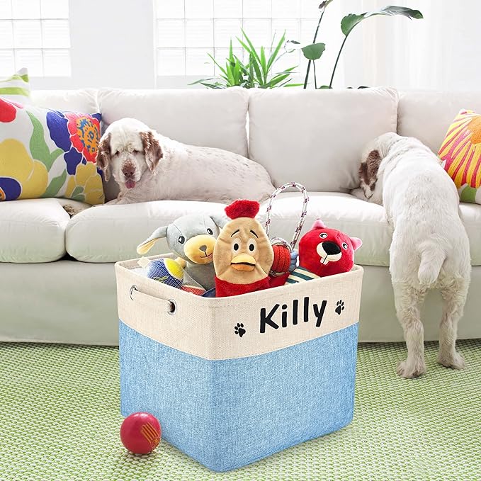 PET ARTIST Collapsible Dog Toy Storage Basket Bin with Personalized Pet's Name - Rectangular Storage Box Chest Organizer for Dog Toys,Dog Clothing,Dog Apparel & Accessories