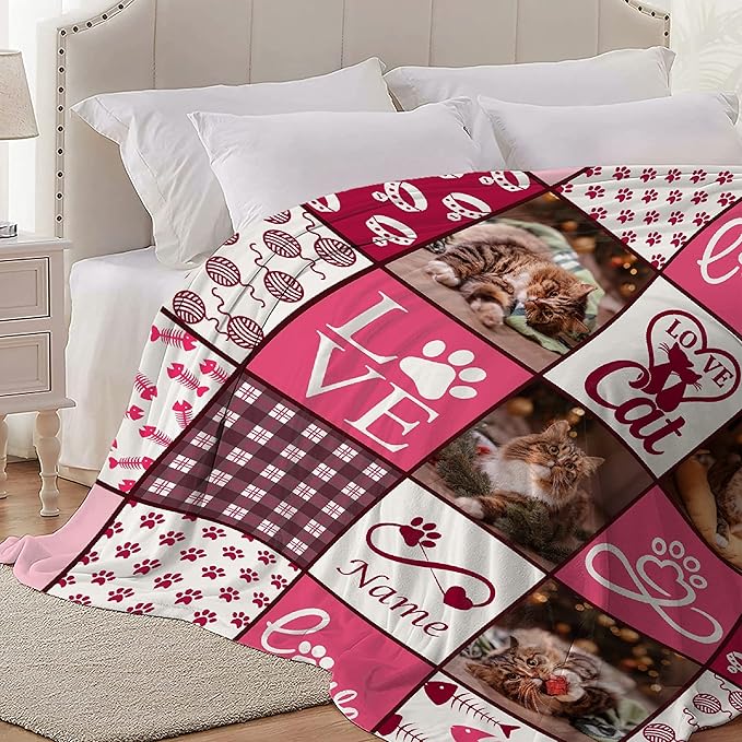 Personalized Pet Blanket Custom Pet Blanket Name Photo Personalized Puppy Pet Blanket Gift for Dogs Cats Lovers Mom Dad Soft Cozy Fleece Throw Blanket for Bed Sofa Travel Small 50"x40" for Kids