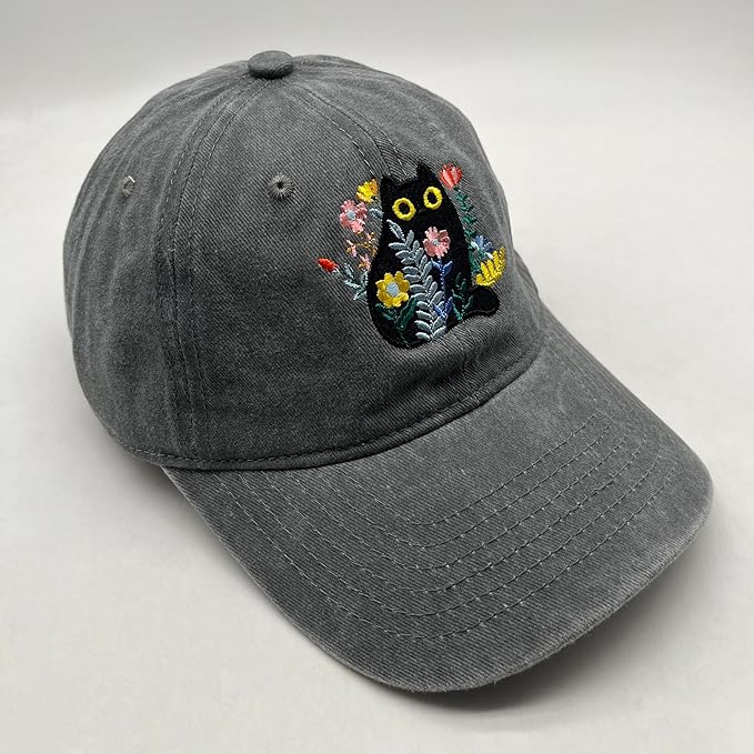 Black Cat Hat,Ragdoll Cat Embroidered Adjustable Cotton Baseball Cap for Men Women,Gifts for Cat Lovers