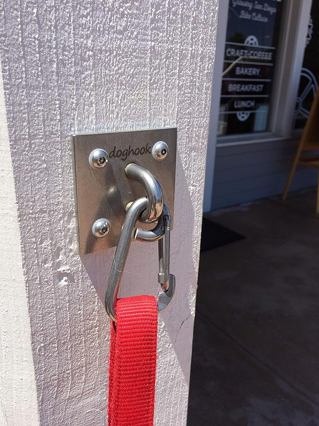 Canine Hitch- Secure Dog Leash Parking Indoor- Outdoor Wall Hook with EZ Clip - Tie Out Stainless Steel - Practical Lead Management for Home & Business