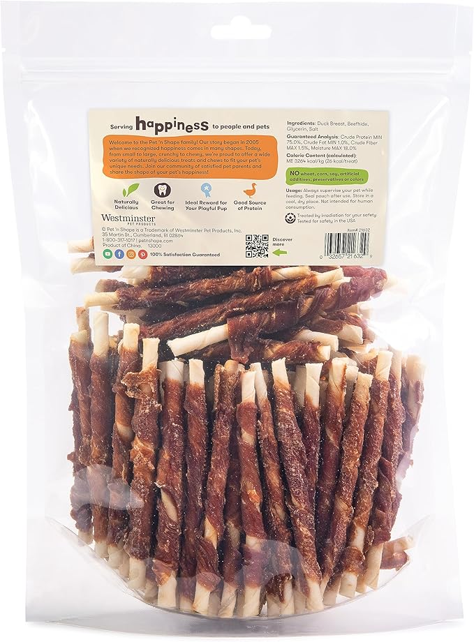 Pet 'n Shape Hide Twists – Duck Wrapped Rawhide Dog Treats - Small Twist - 2 Pounds