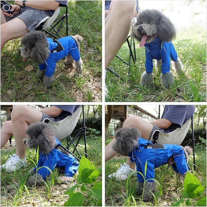 LOVELONGLONG Waterproof Dog Raincoat with Removable Hood – Outdoor Full Body Dog Jacket, Windproof Snowproof Shell Suit – All Season Pet Rain Gear Blue XXS