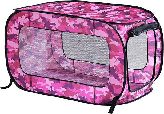 Beatrice Home Fashions Portable, Collapsible, Pop Up Kennel Travel Cat and Dog Crate, 32.5" L x 19.5" W x 19.5" H, Camo Pink