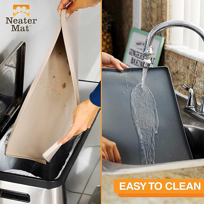 Neater Pet Brands Neater Mat Pet Mats for Food and Water, Cat & Dog Bowl Mat Waterproof Silicone, Feeding Tray, Dog Food Mats for Floors, Placemat w/ Raised Edge for Under Bowls, 19” x 12”, Cappuccino