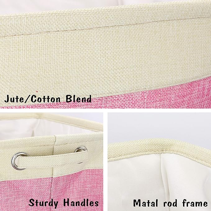 PET ARTIST Dog Toy Basket, Collapsible Dog Toy Bin Box with Comfortable Handles, Large Pet Toy Storage Organizer for Accessories, Toys, Coat & Clothing, Blanket & Leash, Pink, 15"x11"x9"