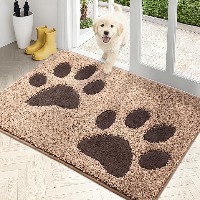 PURRUGS Dirt Trapping Door Mat 32" x 47", Non-Skid/Slip Machine Washable Microfiber Entryway Rug, Dog Doormat, Super Absorbent Welcome Mat for Muddy Wet Shoes and Paws, Beige