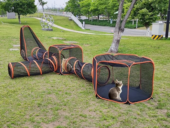 6 in 1 Pet Cat and Dog Tunnel Tent Foldable Pet Tent Outdoor Pop Up Pet Playpen Cage Fences House (Styles 1)