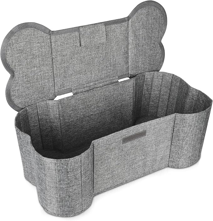 Lukeline Large Dog Toy Basket, Bone Shape Dog Toy Storage Box, Foldable Fabric Storage Bin for Pet toys and Pet Supplies, 26.4 * 12.6 * 9.5 Inches (1 Pack-Grey-Lid)