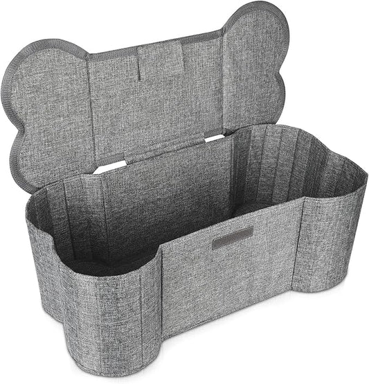Lukeline Large Dog Toy Basket, Bone Shape Dog Toy Storage Box, Foldable Fabric Storage Bin for Pet toys and Pet Supplies, 26.4 * 12.6 * 9.5 Inches (1 Pack-Grey-Lid)