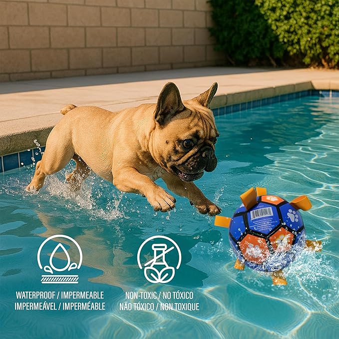 ProBall Pets Interactive Dog Soccer Ball with Grab Tabs - Floats on Water, Fetch & Training Toy for Small Medium Dogs, Herding Breeds - Waterproof Non-Toxic - 6" Blue Orange