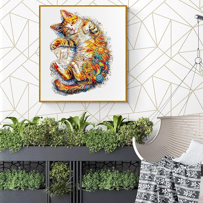 KAAYEE Wooden Puzzles for Adults, Sleeping Cat-2 240 Piece Unique Animal Shape Puzzle, Cat Wood Puzzle for Adults, Creative Gifts for Friends/Family, Home Decor(13.4 * 9.8)