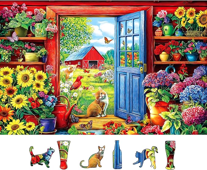 500 Pieces Puzzle for Adults, Flowers House Puzzle, Recycled Cardboard Jigsaw Puzzles 500 Pieces, Challenging Game Home Decor Birthday Party Gift Toy 23 x 15 inch