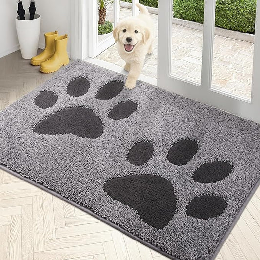 PURRUGS Dirt Trapping Door Mat 33.5" x 59", Non-Skid/Slip Machine Washable Microfiber Entryway Rug, Dog Doormat, Super Absorbent Welcome Mat for Muddy Wet Shoes and Paws, Grey