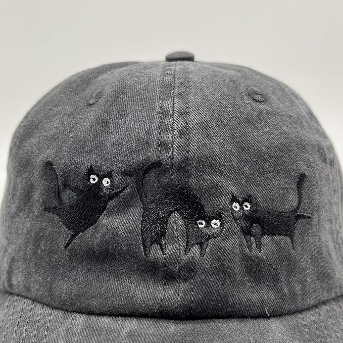 Black Cat Hat,Ragdoll Cat Embroidered Adjustable Cotton Baseball Cap for Men Women,Gifts for Cat Lovers