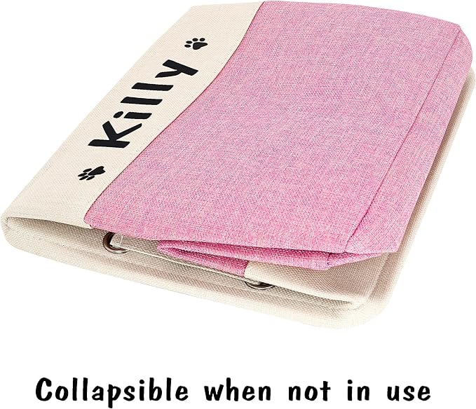 PET ARTIST Collapsible Dog Toy Storage Basket Bin with Personalized Pet's Name - Rectangular Storage Box Chest Organizer for Dog Toys,Clothing,Apparel & Accessories (Pink Big One)