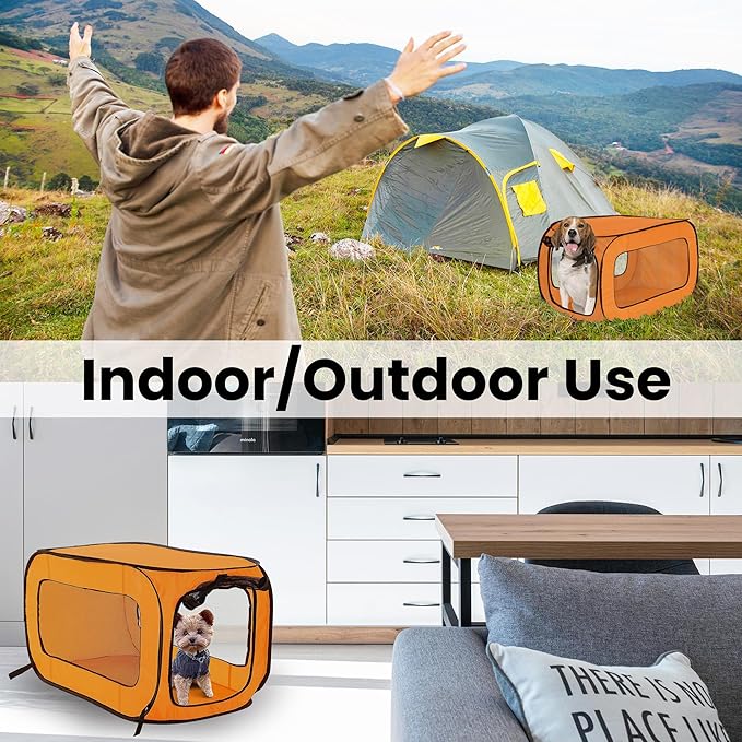 Beatrice Home Fashions Portable, Collapsible, Pop Up Kennel Travel Cat and Dog Crate, 36" L x 22" W x 22" H, Orange